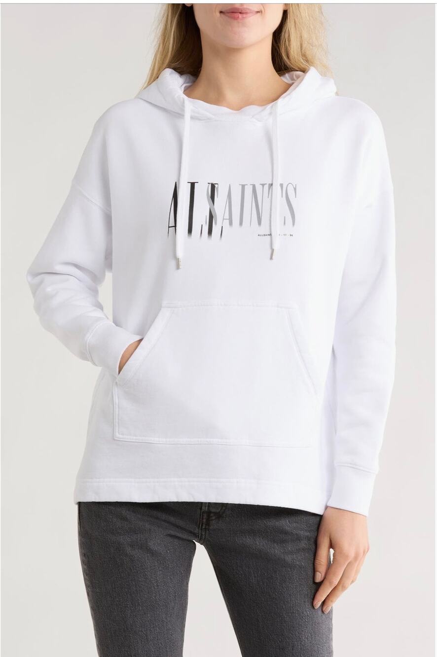 AllSaints Etienne Oversize White Cotton Fleece Hoodie XS
